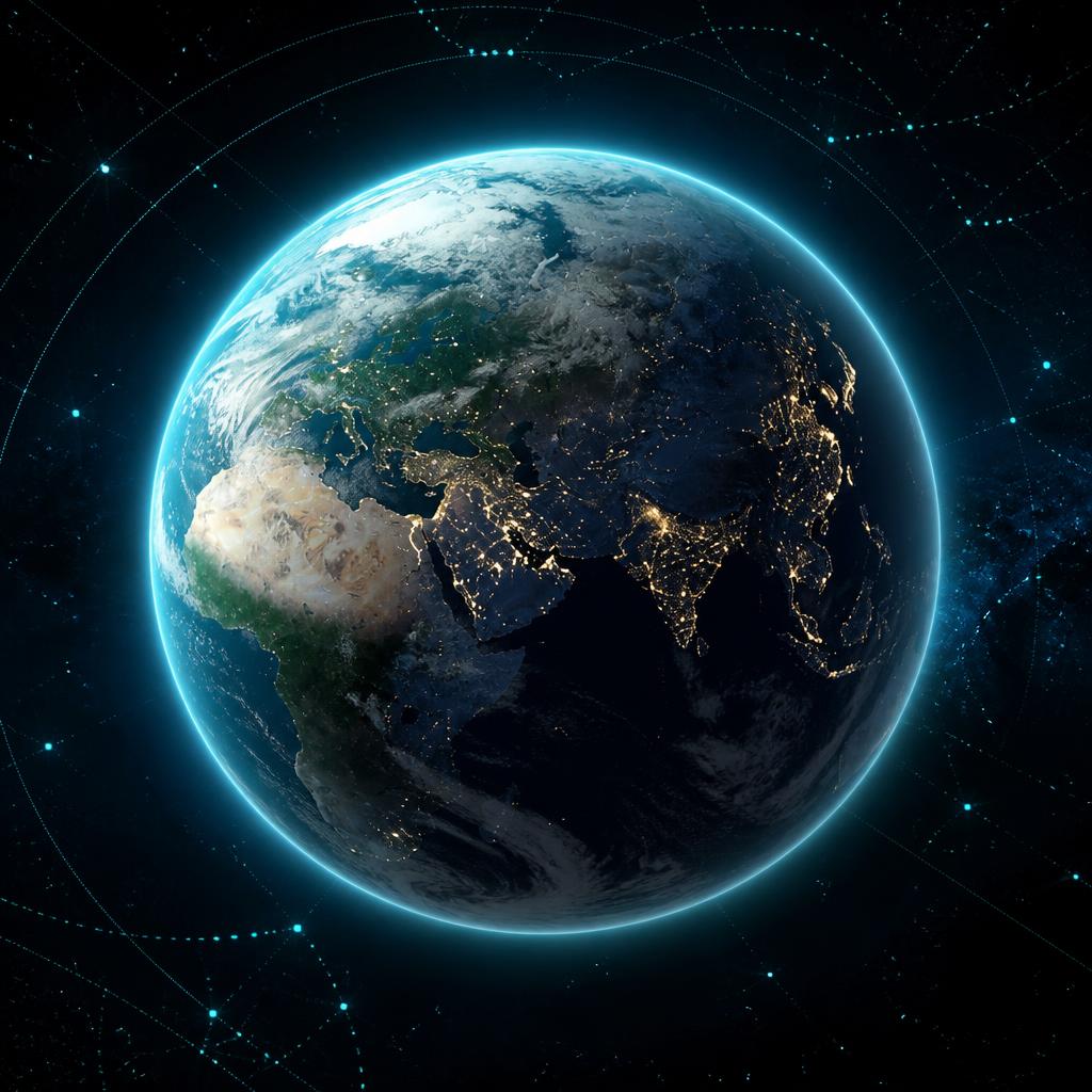 Earth surrounded by the Empire of Gears network